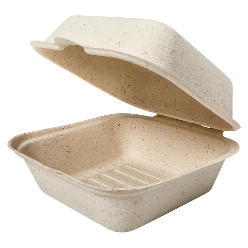 Victoria Bay Take-Out Container Hinged With Dome Lid 6X6X3 IN Sugarcane White Square 400/Case