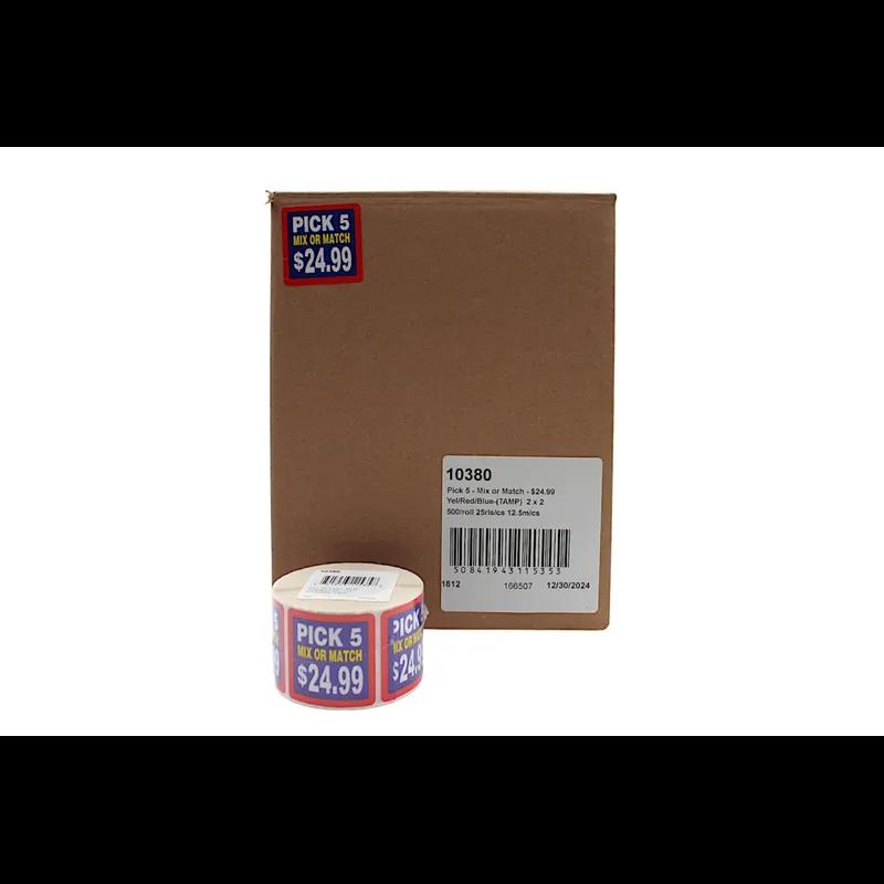 Pick 5 Mix or Match $24.99 Meat Label 2X2 IN Yellow Red Blue Square Tamper Evident 500 Count/Roll 25 Rolls/Case