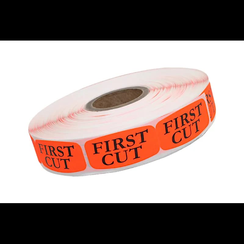 First Cut Label 0.625X1.25 IN Black Fluorescent Red Short Oval 1000 Count/Roll 50 Rolls/Case 50000 Count/Case