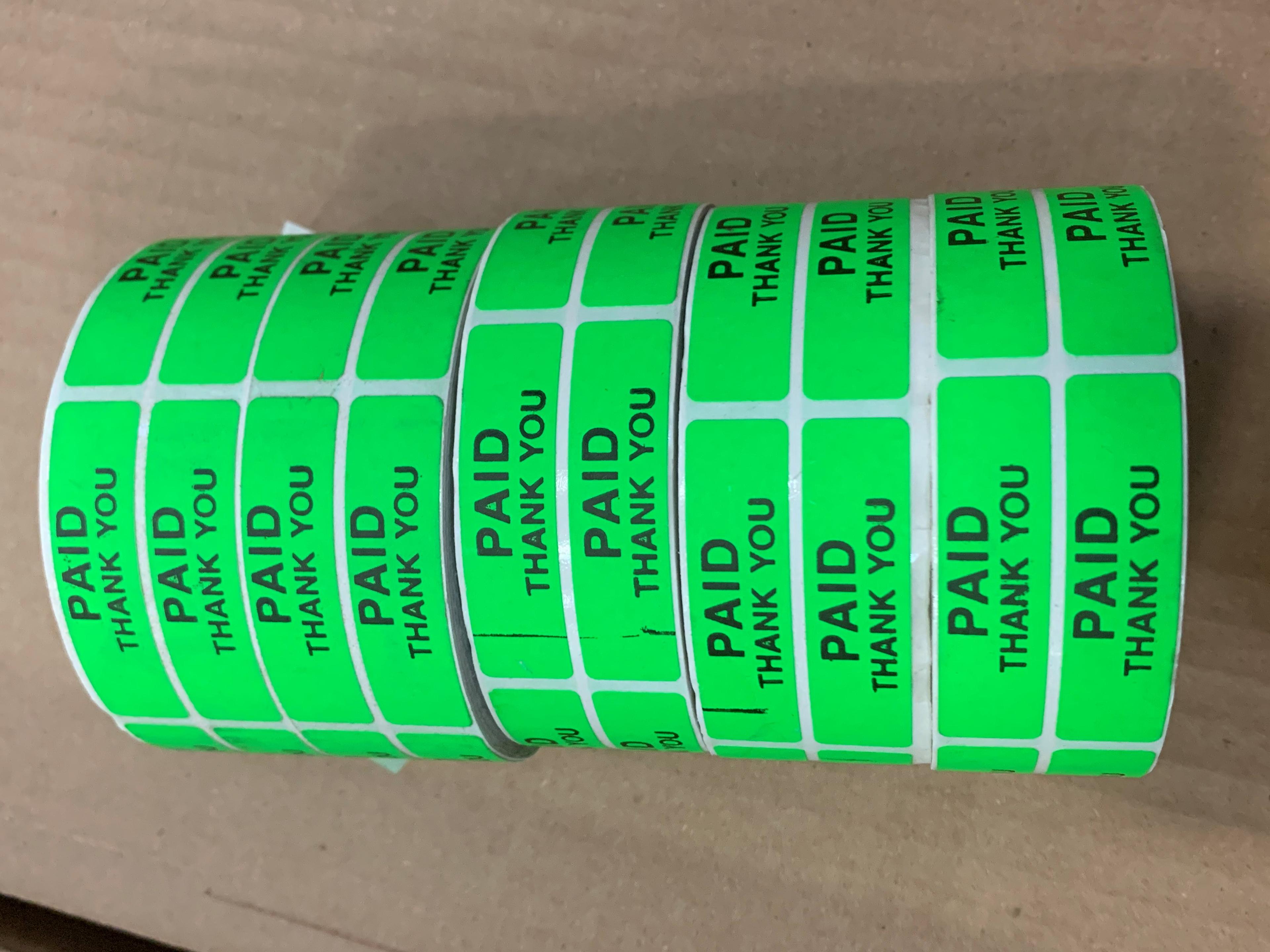 Paid Thank You Label Green Dayglo 5/Pack