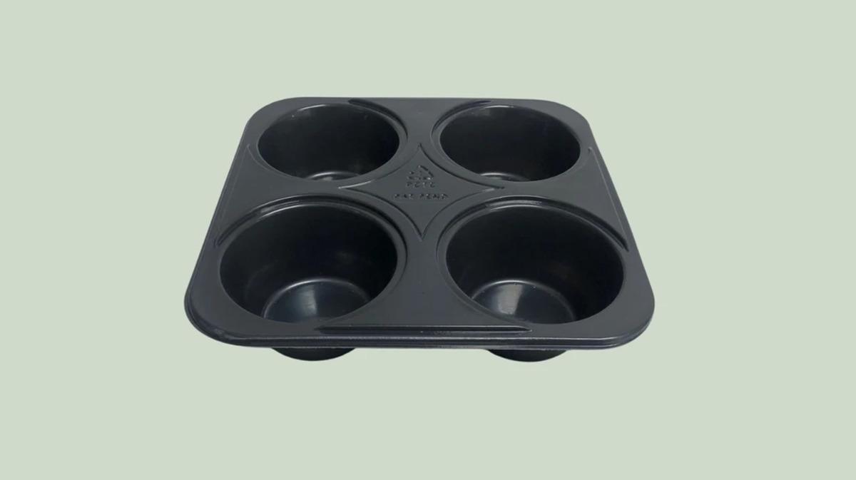 Muffin Tray 4 Compartment CPET Black 250/Case