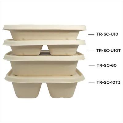 Take-Out Container Base 9.9X7.6X1.7 IN 3 Compartment Plant Fiber Bamboo Kraft Rectangle 400/Case