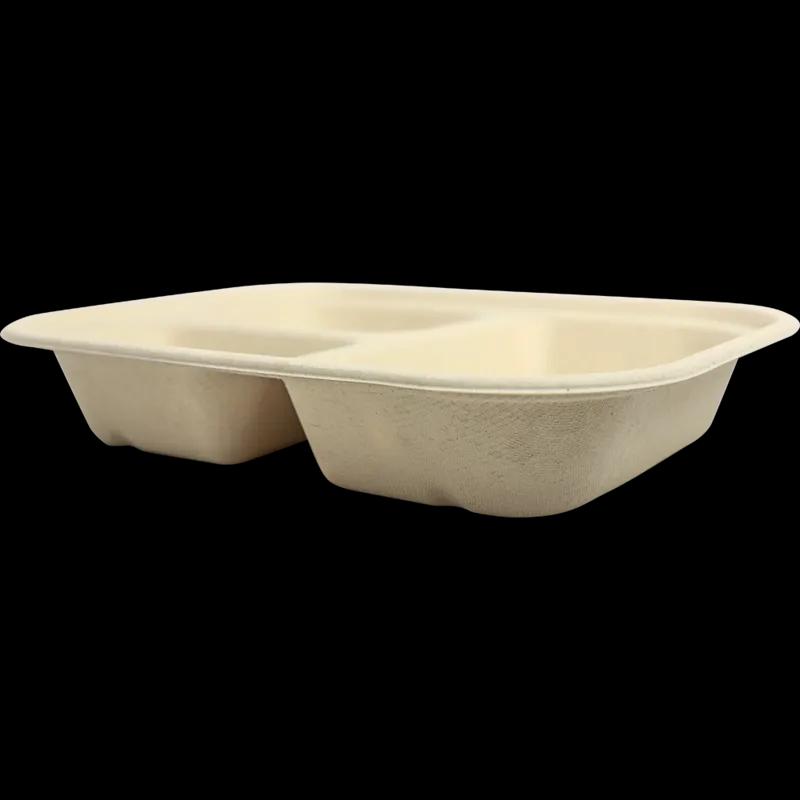 Take-Out Container Base 9.9X7.6X1.7 IN 3 Compartment Plant Fiber Bamboo Kraft Rectangle 400/Case