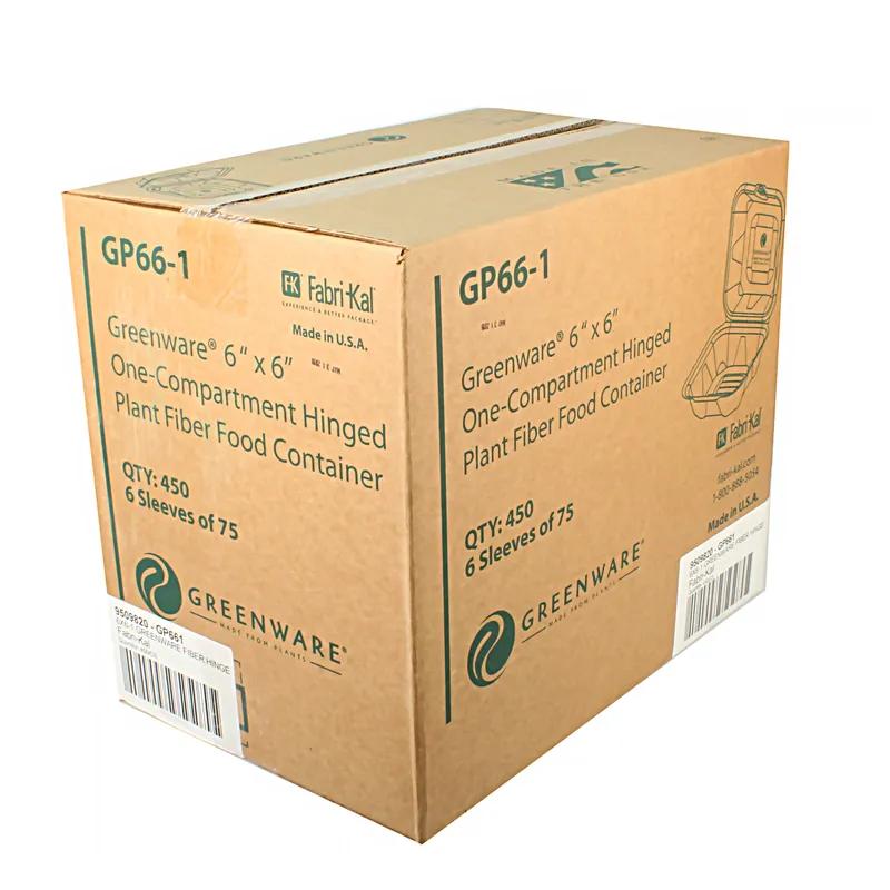 Greenware® Take-Out Container Hinged With Dome Lid 6.8X6.5X3.3 IN Molded Fiber Natural Square 450/Case