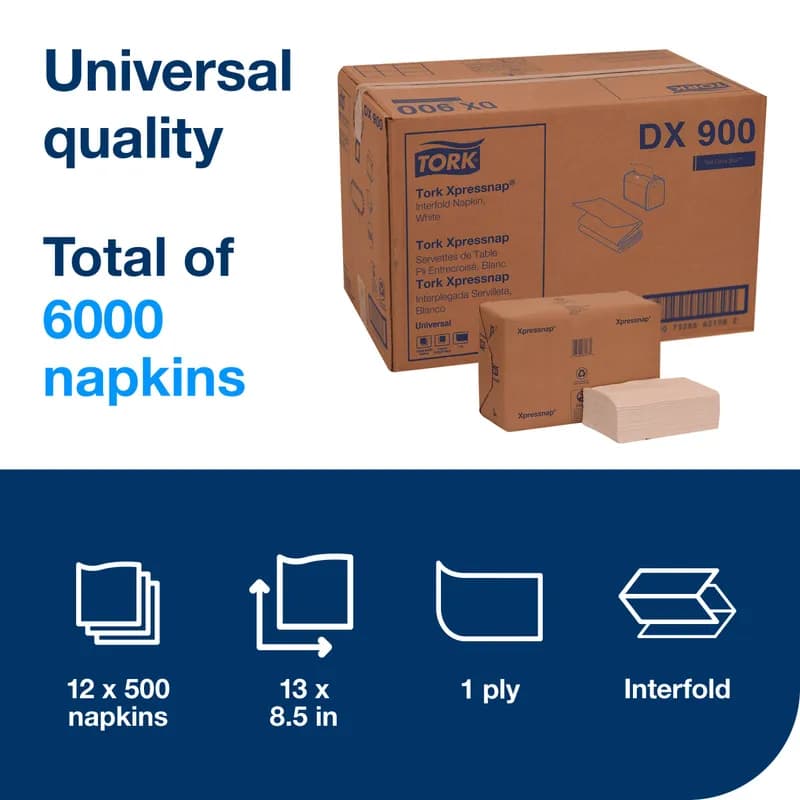 Tork Xpressnap® Dispenser Napkins 8.5X13 IN 4.25X6.5 IN White Paper Interfold Refill Embossed 6000/Case