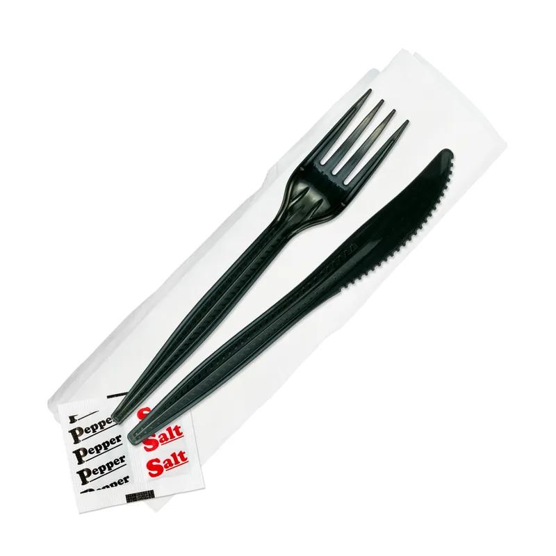 5PC Cutlery Kit Black With 13X17 Napkin,Knife,Fork,Salt & Pepper 250/Case