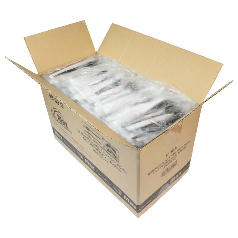 5PC Cutlery Kit Black With 13X17 Napkin,Knife,Fork,Salt & Pepper 250/Case