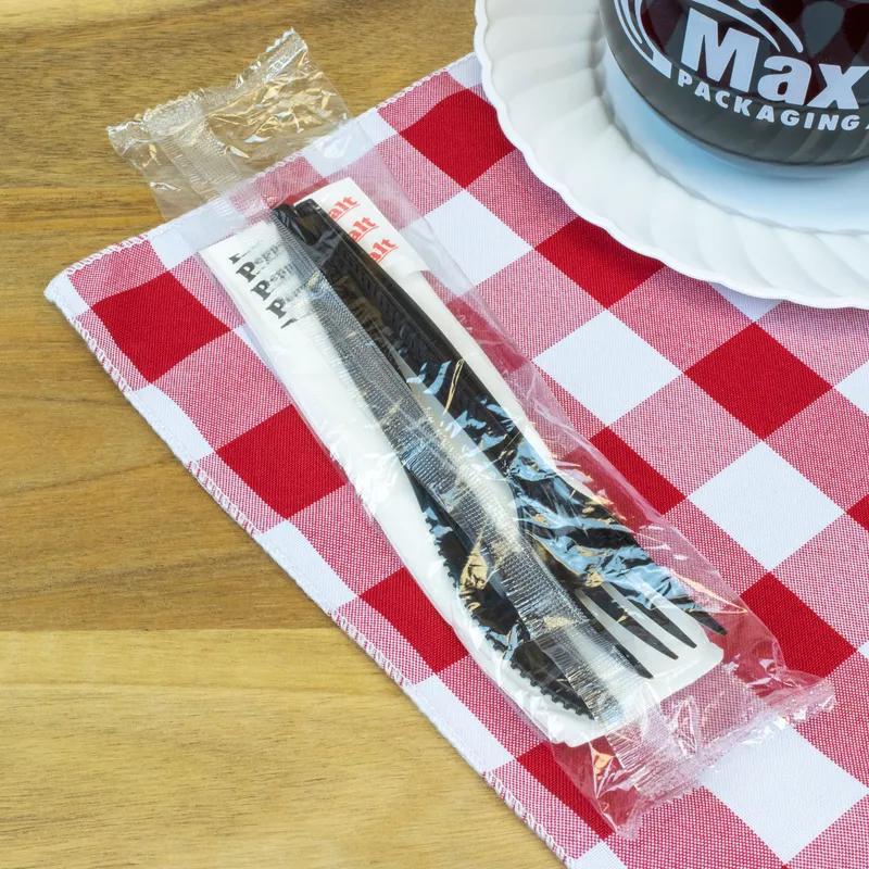 5PC Cutlery Kit Black With 13X17 Napkin,Knife,Fork,Salt & Pepper 250/Case