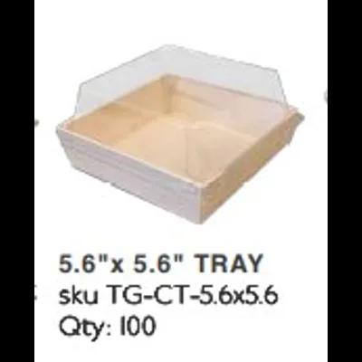 Take-Out Container Base & Lid Combo With Dome Lid 5.6X5.6 IN RPET Wood Wood Clear Square 100/Case