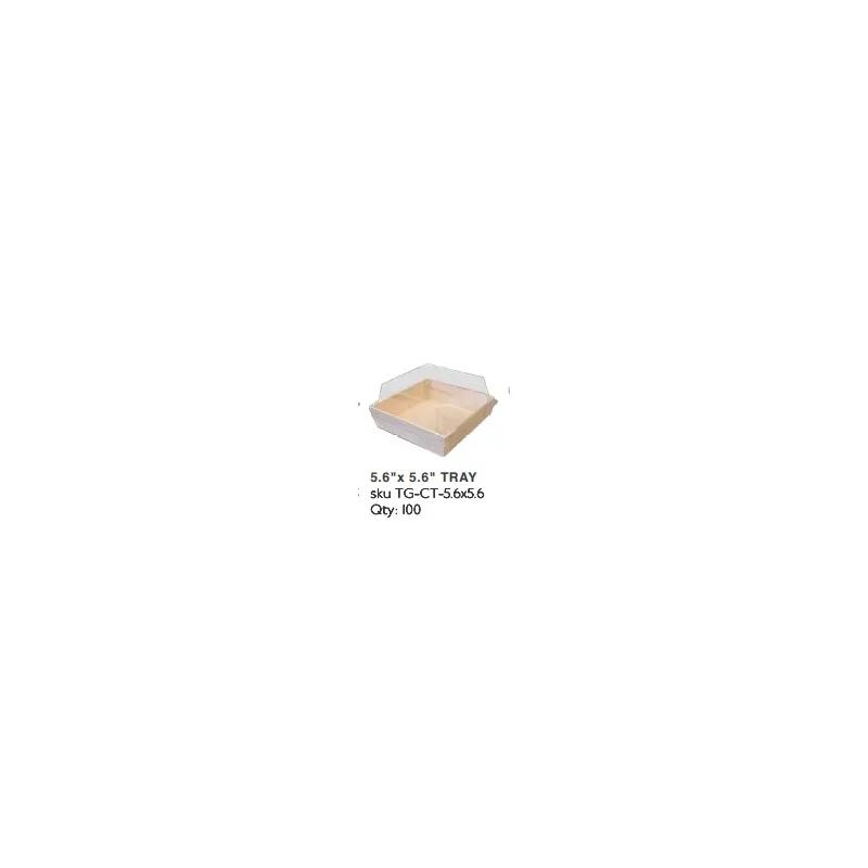 Take-Out Container Base & Lid Combo With Dome Lid 5.6X5.6 IN RPET Wood Wood Clear Square 100/Case