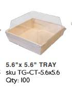Take-Out Container Base & Lid Combo With Dome Lid 5.6X5.6 IN RPET Wood Wood Clear Square 100/Case