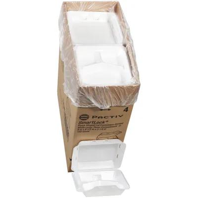 SmartLock® Take-Out Container Hinged With Dome Lid 9X9.3X3.3 IN 3 Compartment Polystyrene Foam White Square 150/Case