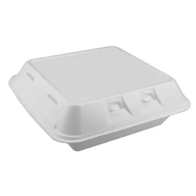 SmartLock® Take-Out Container Hinged With Dome Lid 9X9.3X3.3 IN 3 Compartment Polystyrene Foam White Square 150/Case