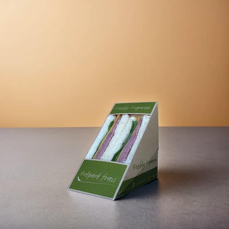 Sandwich Wedge Take-Out Box With Flat Lid 7X3X3 IN Paperboard Kraft Green Triangle Tuck Top 500/Case