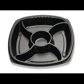 Forum® C-Fine Catering Tray Base 106 OZ 14X14 IN 4 Compartment PS Black Square Deep With Dip Cup 48/Case