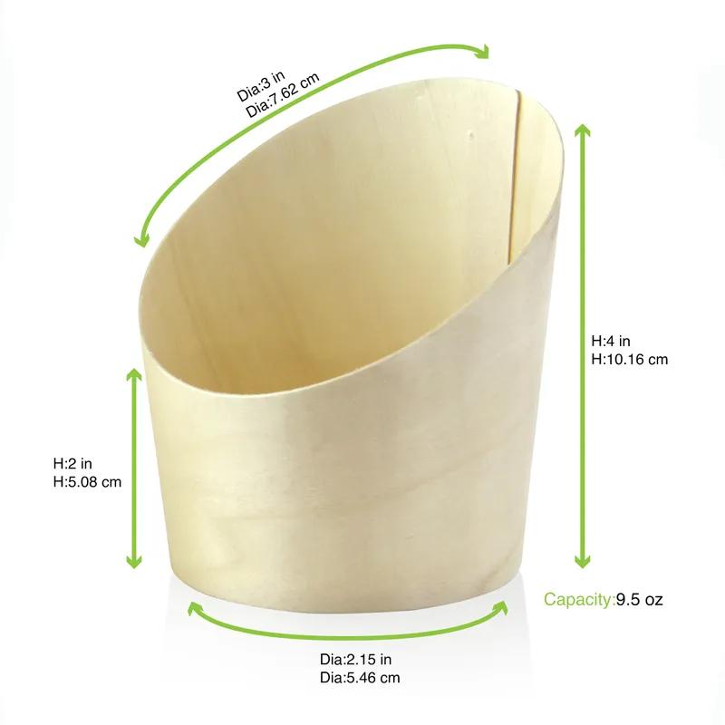 Wrap French Fry Cup & Scoop Base 3.7X4.1 IN Wood Natural Round 25 Count/Pack 4 Packs/Case 100 Count/Case