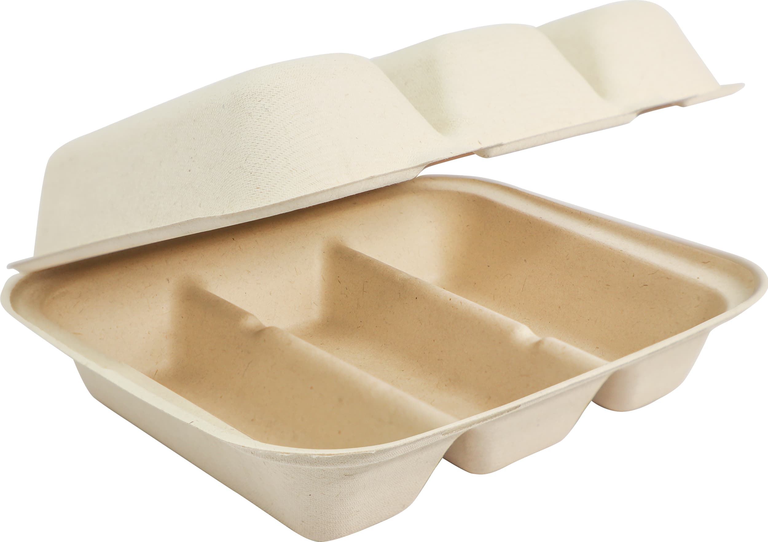 Taco Take-Out Tray Hinged With Dome Lid 9.2X7.9X3.2 IN 3 Compartment Pulp Fiber Kraft Rectangle 300/Case