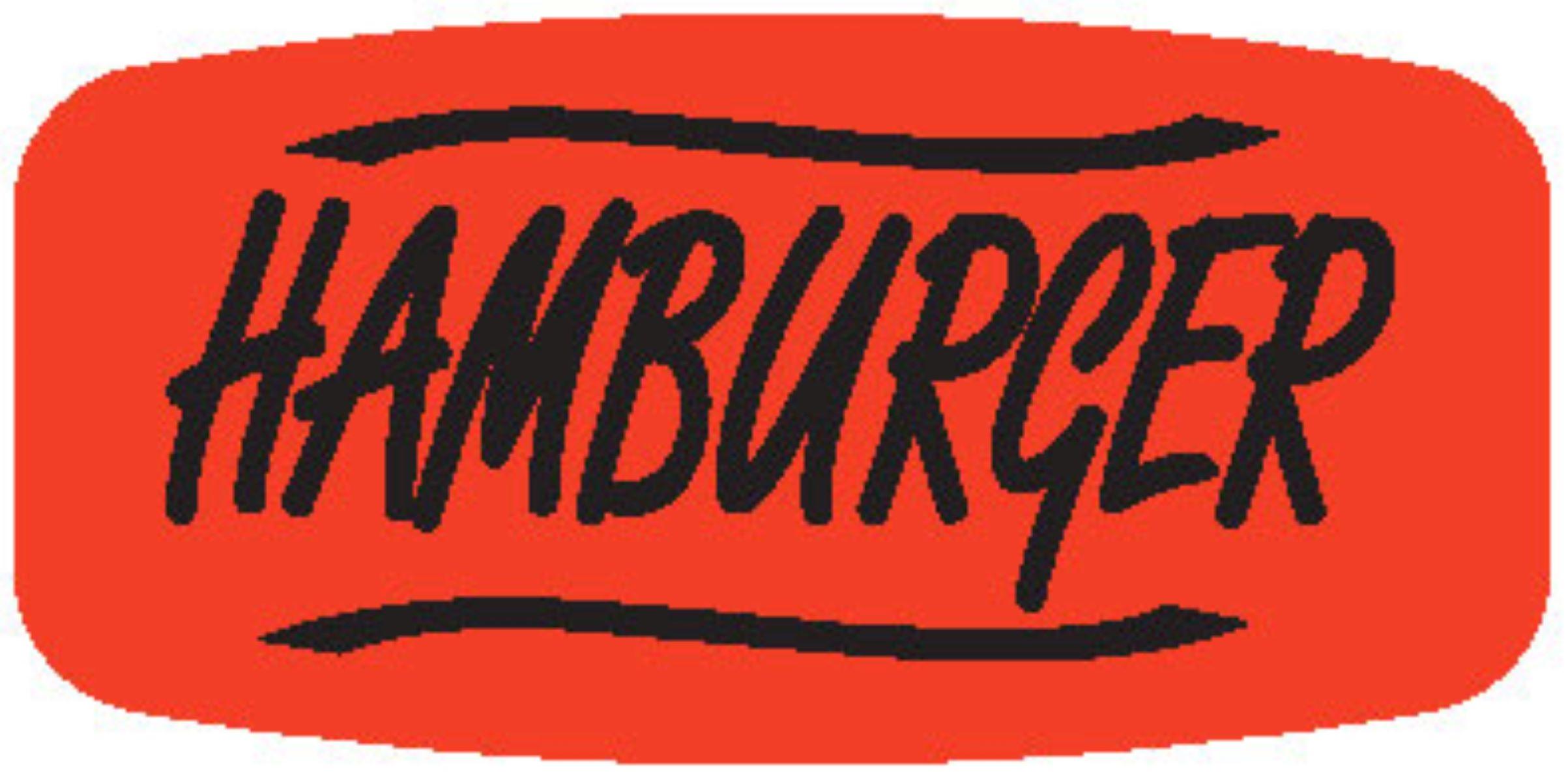 Hamburger Label 0.625X1.25 IN Black Fluorescent Red Short Oval 1000 Count/Roll 50 Rolls/Case 50000 Count/Case