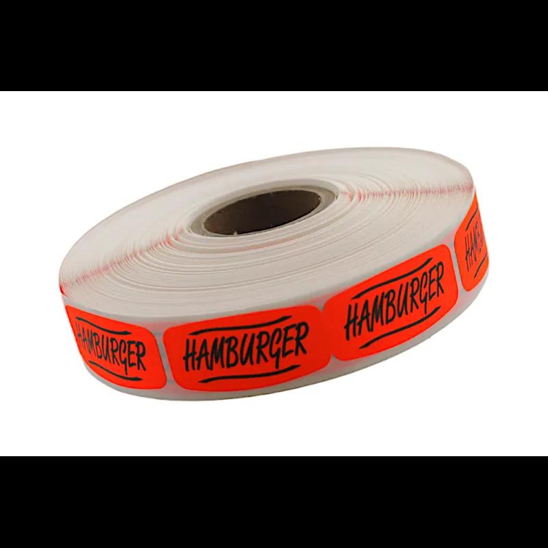 Hamburger Label 0.625X1.25 IN Black Fluorescent Red Short Oval 1000 Count/Roll 50 Rolls/Case 50000 Count/Case