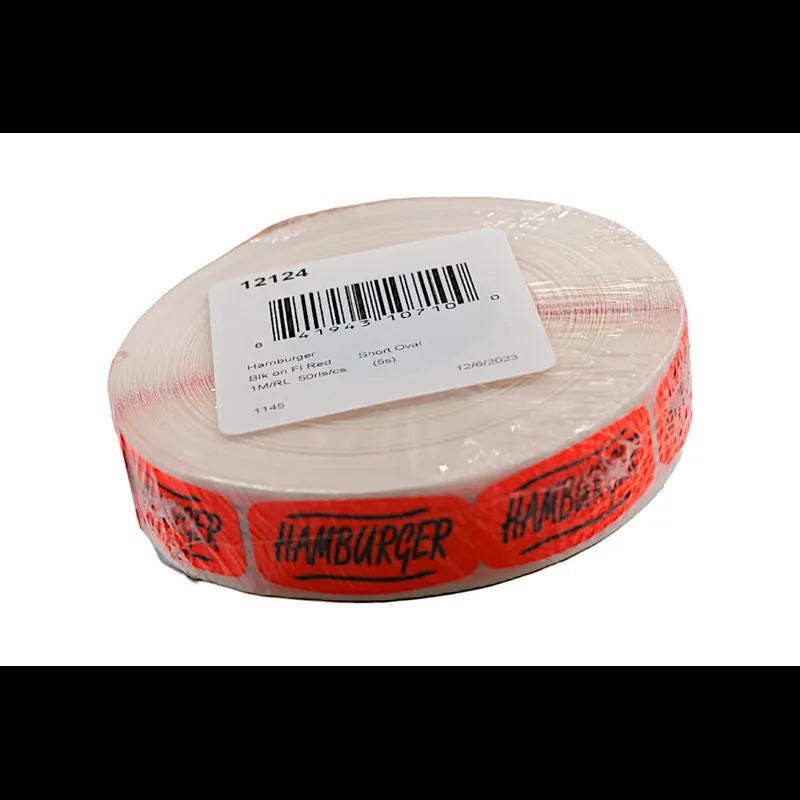 Hamburger Label 0.625X1.25 IN Black Fluorescent Red Short Oval 1000 Count/Roll 50 Rolls/Case 50000 Count/Case