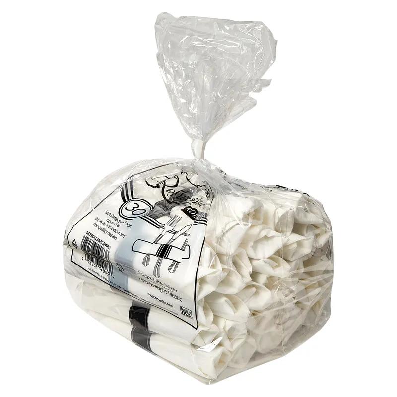 WNA Reflections® 4PC Cutlery Kit PS Silver Heavy Duty Pre-Rolled With White 17X17 Napkin,Fork,Knife,Teaspoon 120/Case