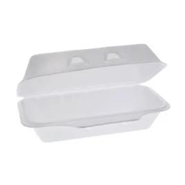 Take-Out Container Hinged With Dome Lid 8.8X4.5X3.1 IN Polystyrene Foam White Rectangle 440/Case
