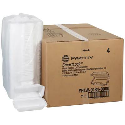 Take-Out Container Hinged With Dome Lid 8.8X4.5X3.1 IN Polystyrene Foam White Rectangle 440/Case