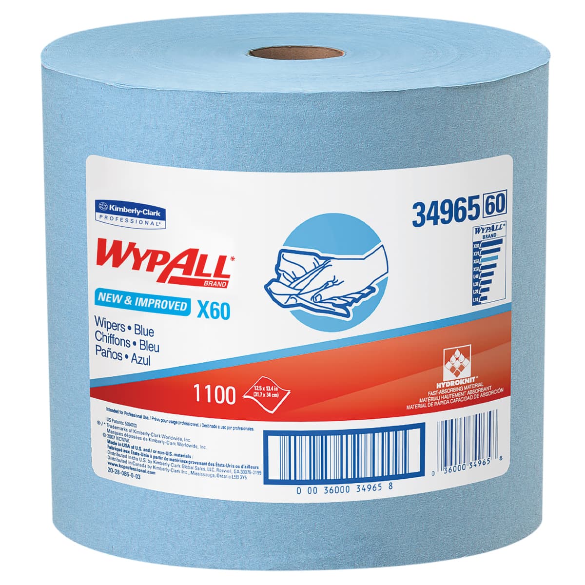 WypAll® X60 Cleaning Wipe 12.4X12.2 IN HydroKnit Blue Jumbo Roll 1100/Roll