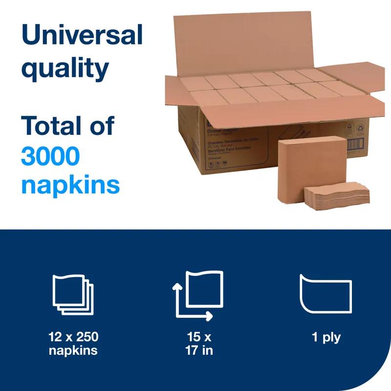 Dinner Napkins 17X15 IN 8.5X3.75 IN Natural Paper 1PLY Long Fold 1/8 Fold Refill Embossed 250 Count/Pack 12 Packs/Case