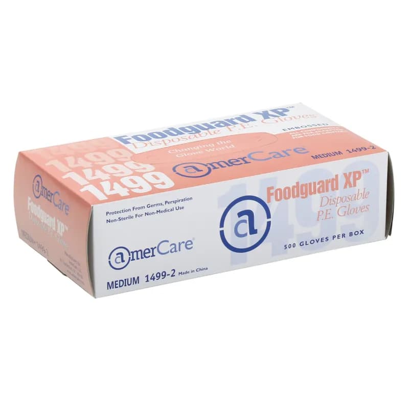 Foodguard Gloves Medium (MED) PE 500 Count/Pack 4 Packs/Case 2000 Count/Case