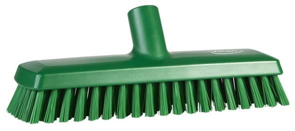 Vikan® Deck Brush 10.6X3X3.9 IN Medium (MED) PP Polyester Stainless Steel Green Waterfed Medium Threaded 1/Each