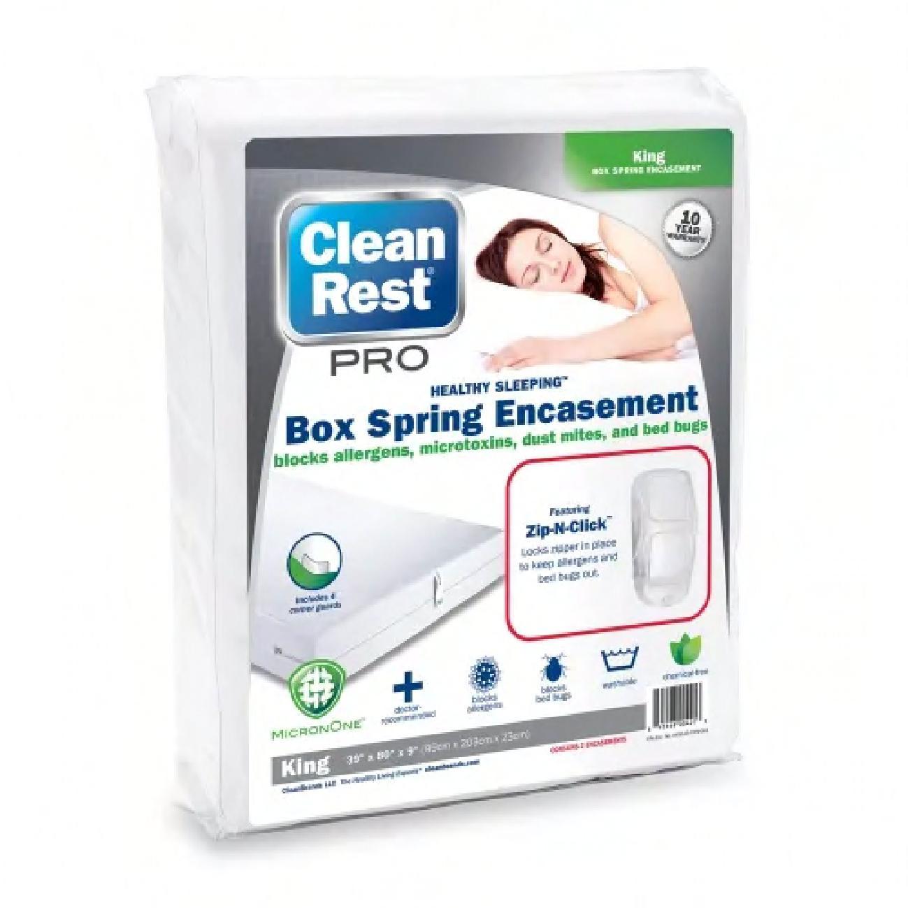 CleanRest® PRO Box Spring Encasement King White Vinyl Waterproof Washable Zipper 3/Case
