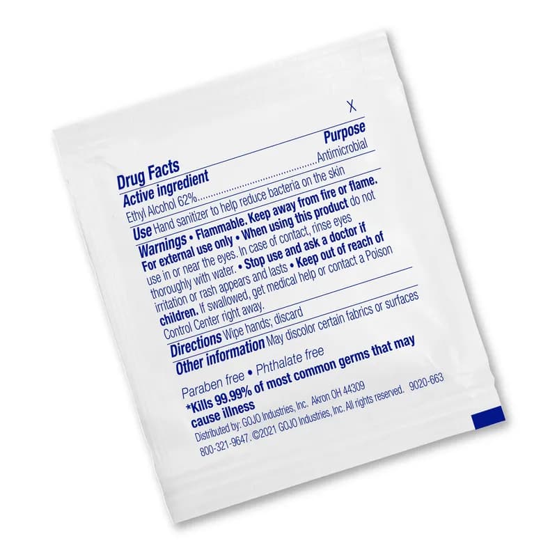 Purell® Hand Sanitizer 7.81X4.75X2.44 IN Individually Wrapped Wipes 100 Count/Pack 10 Packs/Case 1000 Count/Case