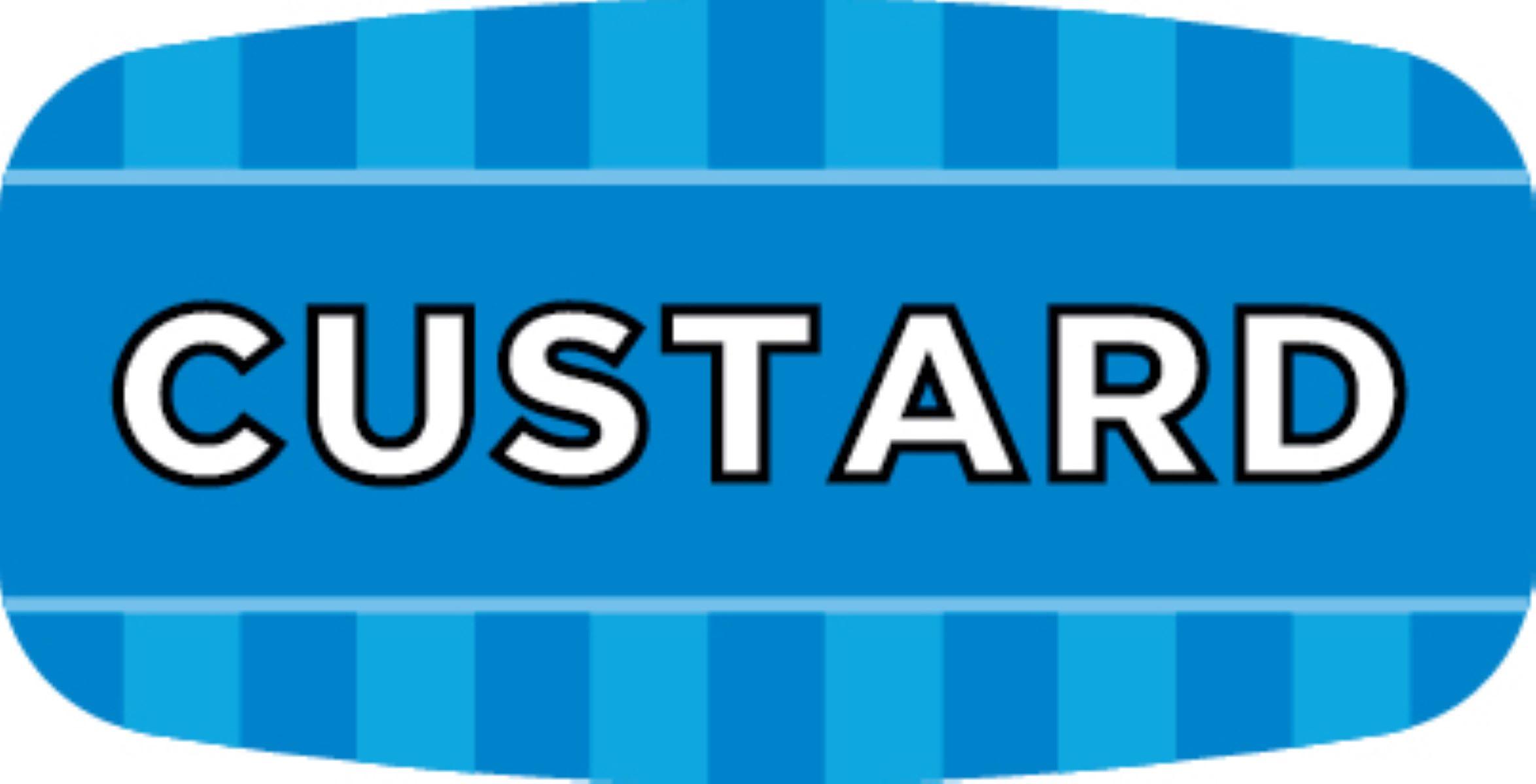 Custard Bakery Flavor Label 0.625X1.25 IN Blue Oval 4 Color Process UV 1000 Count/Roll 50 Rolls/Case 50000 Count/Case
