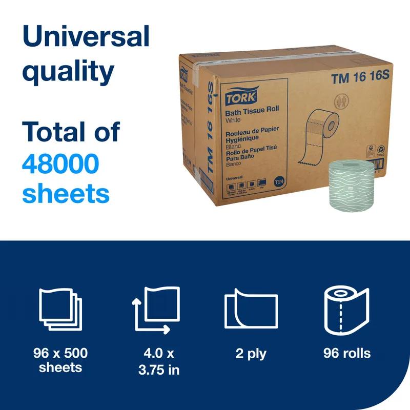 Tork Toilet Paper & Tissue Roll T24 3.5X3.96 IN 145.83 FT 2PLY White Standard Universal Embossed 500 Sheets/Roll 96 Rolls/Case