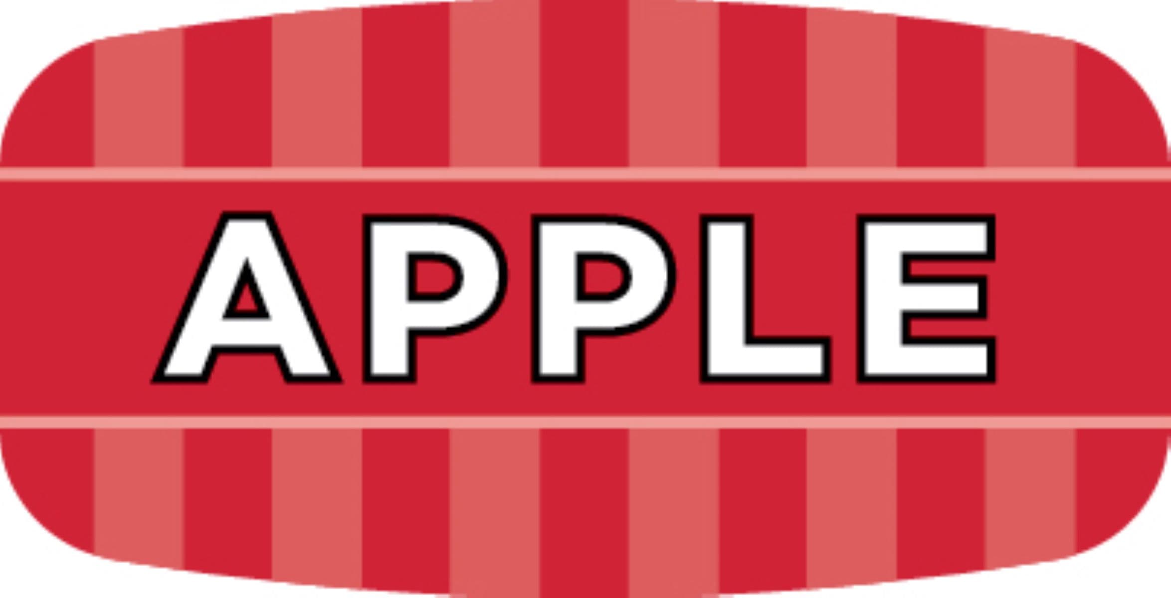 Apple Bakery Flavor Label 0.625X1.25 IN Red Oval 4 Color Process UV 1000 Count/Roll 50 Rolls/Case 50000 Count/Case