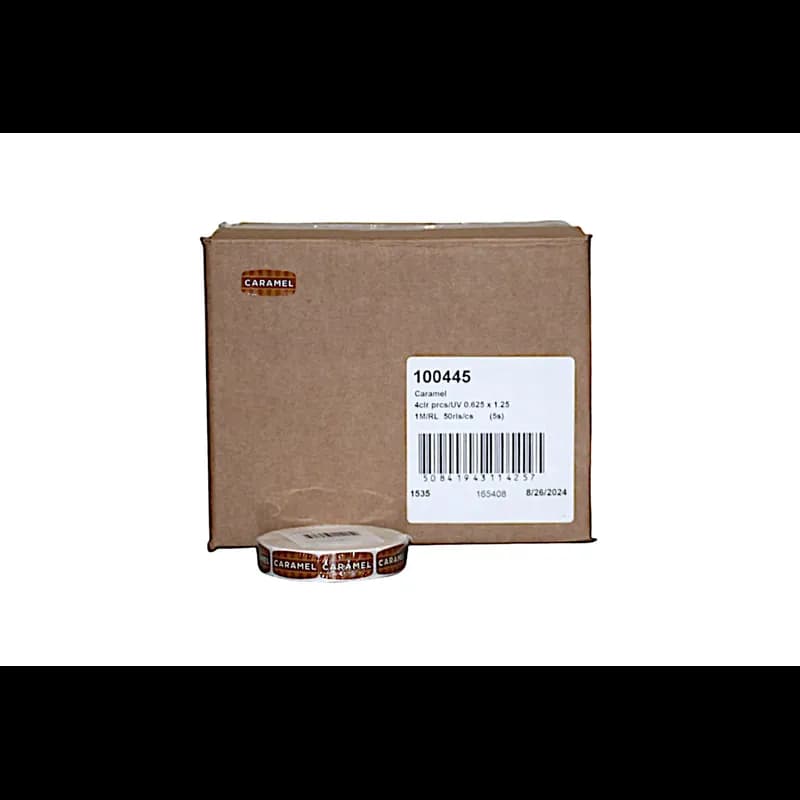 Caramel Bakery Flavor Label 0.625X1.25 IN 4 Color Process UV 1000 Count/Roll 50 Rolls/Case 50000 Count/Case