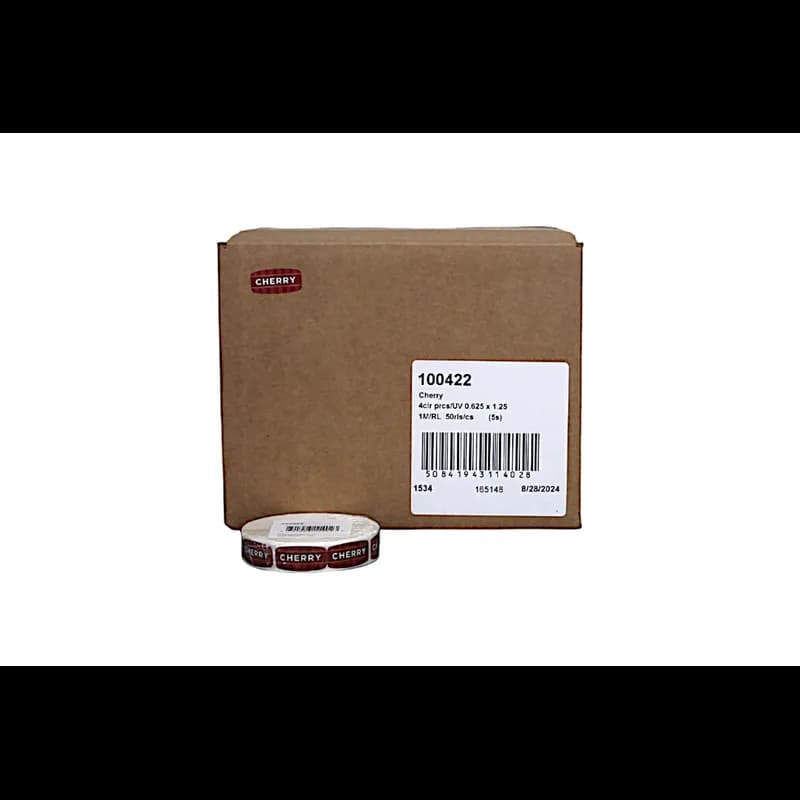 Cherry Bakery Flavor Label 0.625X1.25 IN Red Oval 4 Color Process UV 1000 Count/Roll 50 Rolls/Case 50000 Count/Case