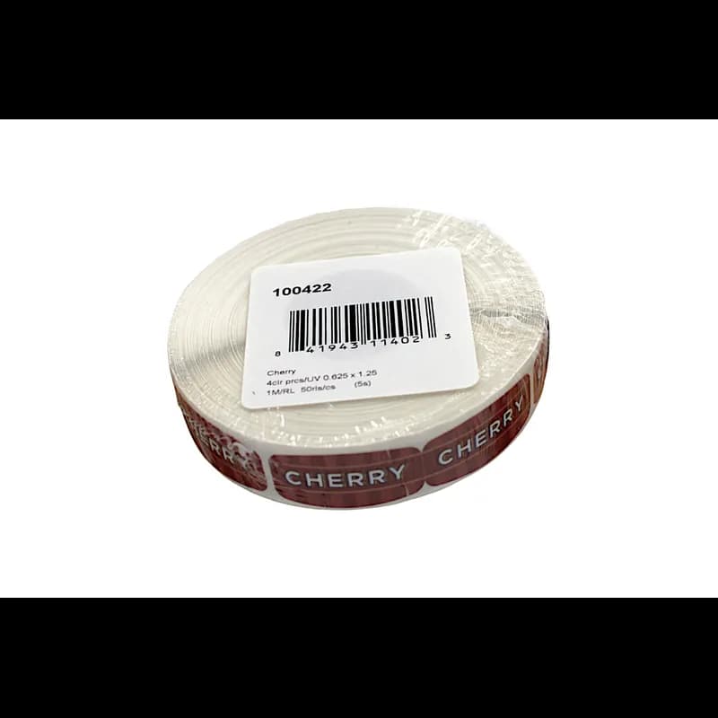 Cherry Bakery Flavor Label 0.625X1.25 IN Red Oval 4 Color Process UV 1000 Count/Roll 50 Rolls/Case 50000 Count/Case