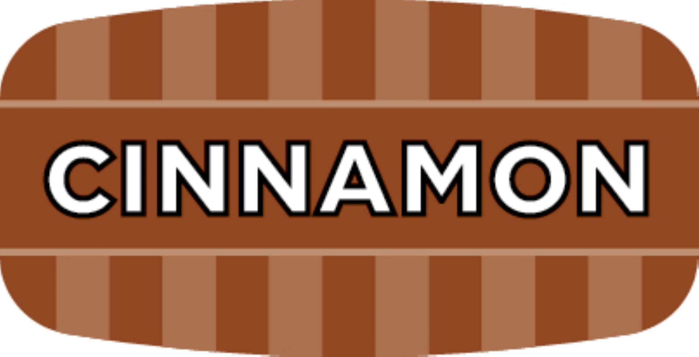 Cinnamon Bakery Flavor Label 0.625X1.25 IN Brown Oval 4 Color Process UV 1000 Count/Roll 50 Rolls/Case 50000 Count/Case