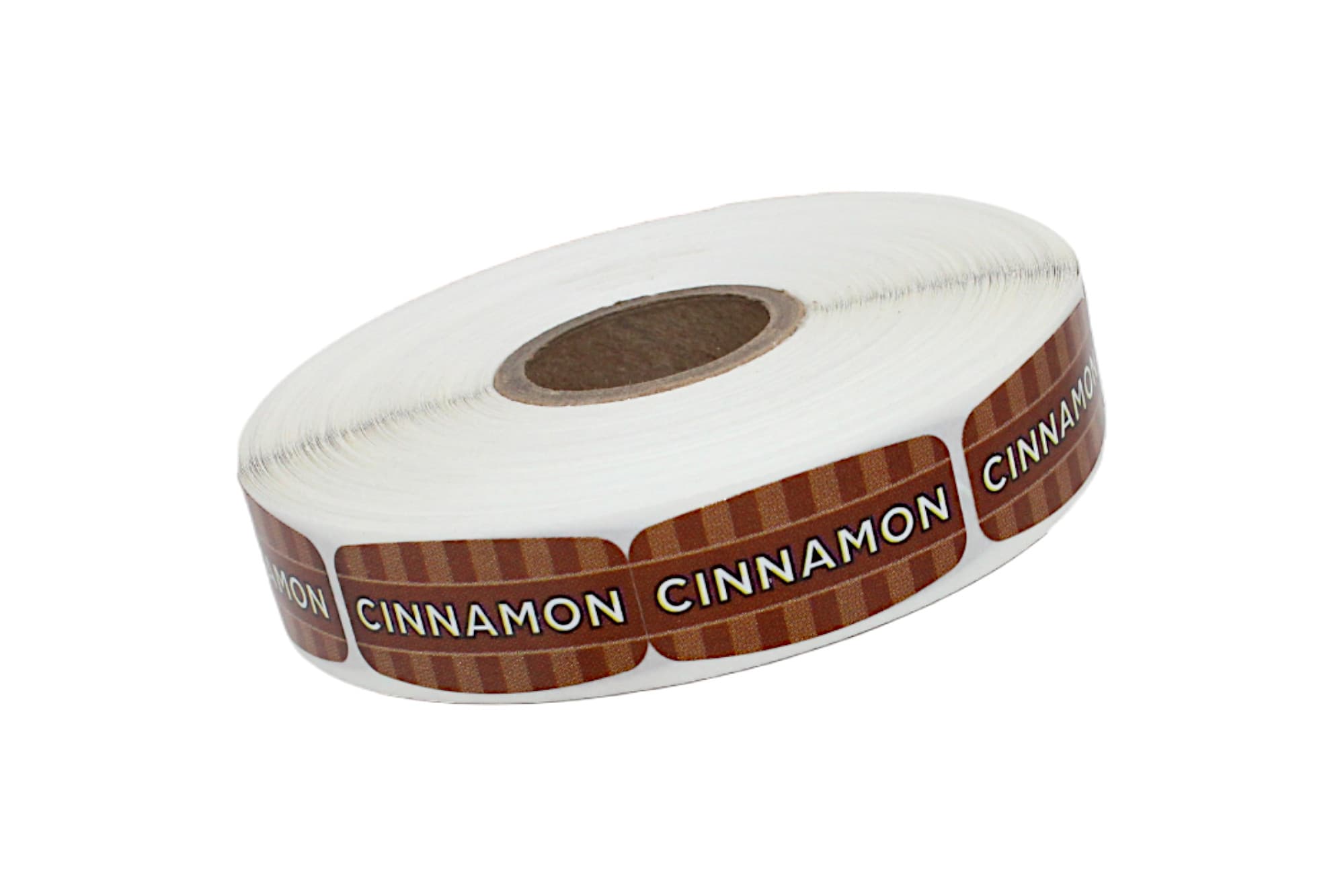 Cinnamon Bakery Flavor Label 0.625X1.25 IN Brown Oval 4 Color Process UV 1000 Count/Roll 50 Rolls/Case 50000 Count/Case