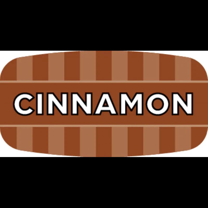 Cinnamon Bakery Flavor Label 0.625X1.25 IN Brown Oval 4 Color Process UV 1000 Count/Roll 50 Rolls/Case 50000 Count/Case
