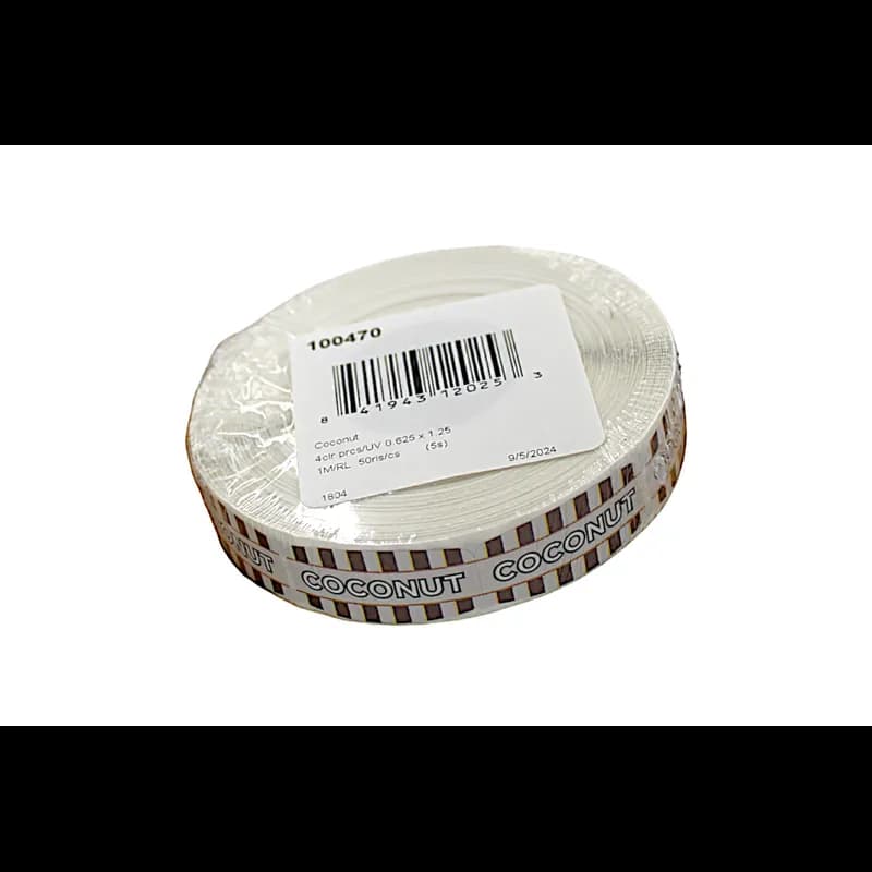 Coconut Bakery Flavor Label 0.625X1.25 IN Oval 4 Color Process UV 1000 Count/Roll 50 Rolls/Case 50000 Count/Case
