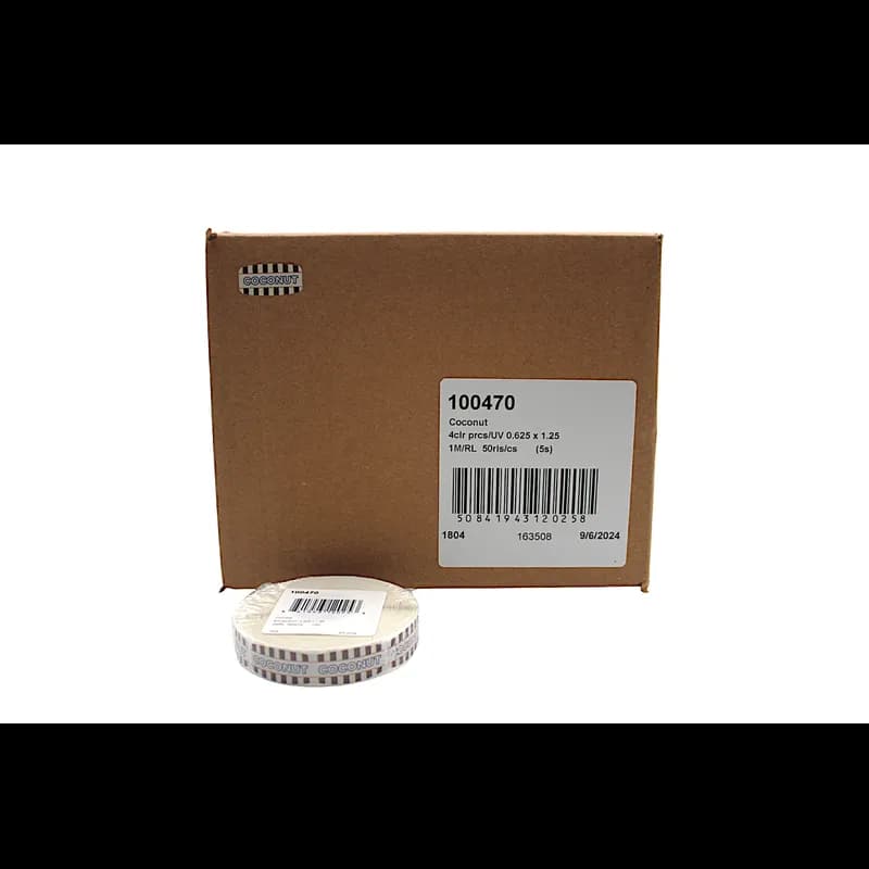 Coconut Bakery Flavor Label 0.625X1.25 IN Oval 4 Color Process UV 1000 Count/Roll 50 Rolls/Case 50000 Count/Case