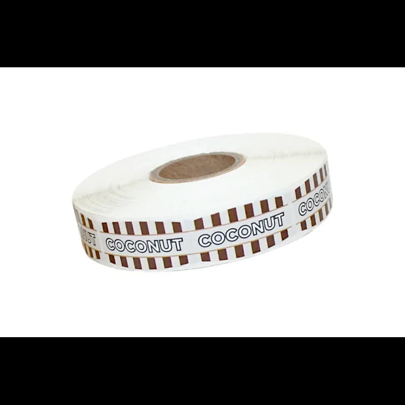 Coconut Bakery Flavor Label 0.625X1.25 IN Oval 4 Color Process UV 1000 Count/Roll 50 Rolls/Case 50000 Count/Case