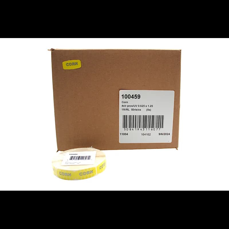 Corn Bakery Flavor Label 0.625X1.25 IN Yellow Oval 4 Color Process UV 1000 Count/Roll 50 Rolls/Case 50000 Count/Case