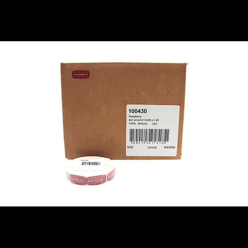 Raspberry Bakery Flavor Label 0.625X1.25 IN Oval 4 Color Process UV 1000 Count/Roll 50 Rolls/Case 50000 Count/Case
