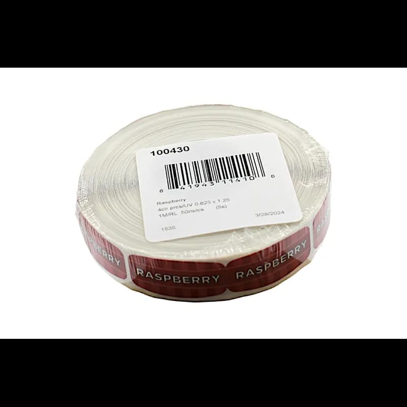 Raspberry Bakery Flavor Label 0.625X1.25 IN Oval 4 Color Process UV 1000 Count/Roll 50 Rolls/Case 50000 Count/Case