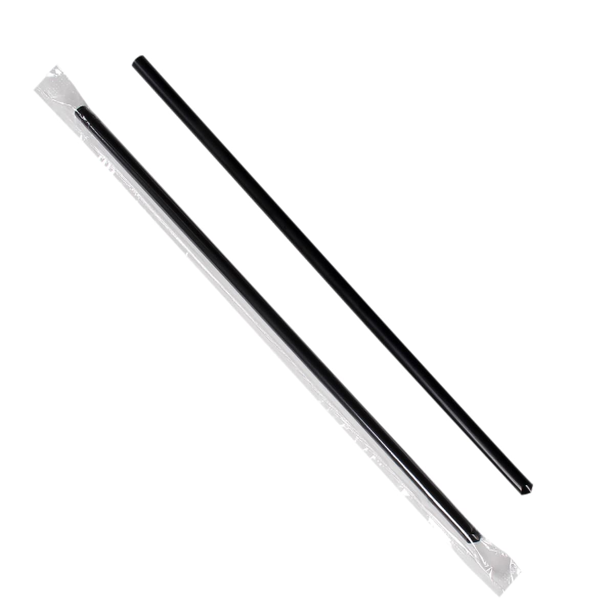 Jumbo Straw 0.197X9 IN Plastic Black Cello Wrapped Diagonal Cut 2000/Case