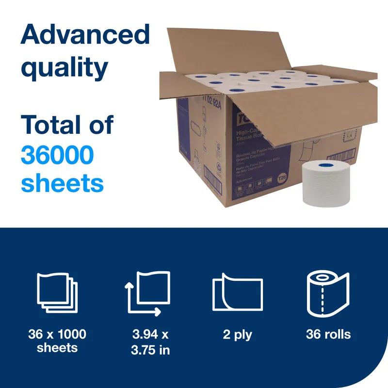 Tork Advance Toilet Paper & Tissue Roll T26 3.75X3.77 IN 312.5 FT 2PLY High Capacity 1000 Sheets/Roll 36 Rolls/Case